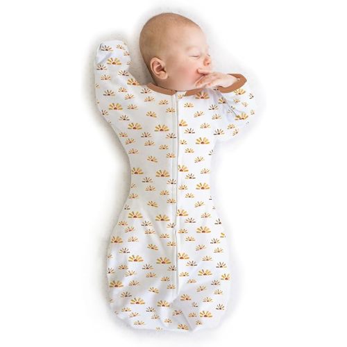 SwaddleDesigns Transitional Swaddle Sack with Arms Up Half-Length Sleeves and Mitten Cuffs, Small, 0-3 Months, 6-14 lbs, Watercolor Sunny Days (Arms Up Swaddle, Transition Swaddle Sleep Sack)