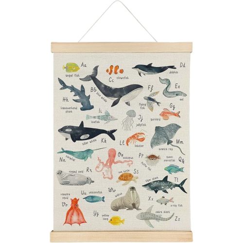 Qvapt Ocean Animals Alphabet Banner,Sea Animal Room Decor,Abc Wall Decor,Abc Wall Art,Animal Poster Kids Room,Sea Animals Classroom Posters 12x16 with Hanger