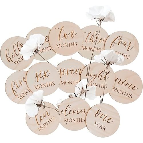 Monthly Milestone Signs – Wooden Newborn Photo Props for 0-12 Months, Gender-Neutral Gift, Baby Milestone Cards