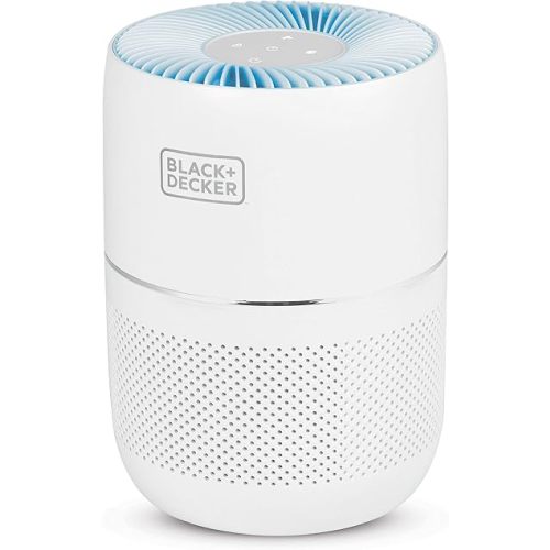 BLACK+DECKER Tabletop Air Purifier with Indicator Lights, HEPA Air Purifier for Rooms Up To 435 Sq. Ft. per 5 Air Changes, 3-Stage Filtration System, ENERGY STAR Certified, BAPT02, White