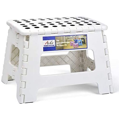ACSTEP Acko Folding Step Stool Portable Collapsible Plastic Step Stool,Foldable Step Stool,Non Slip Folding Stools for Kitchen Bathroom Bedroom (White)