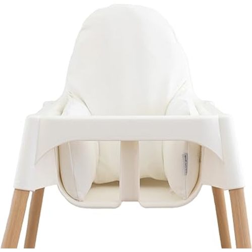 Yeah Baby Goods Vegan Leather Soft Baby High Chair Cover (White) - Fits IKEA ANTILOP Highchair Cushion - Wipeable, Waterproof Cushion Cover for High Chair - High Chair Accessories (Cover Only)