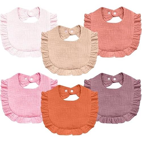 Baby Muslin Bibs,6 Pcs Drool Bandana Bibs for Baby Girl Drooling and Teething,Soft and Absorbent Cotton for Newborn