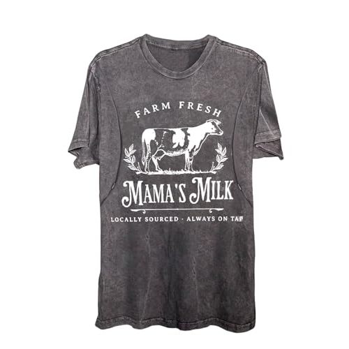 Comfort Breastfeeding Shirts for Women Zip Nursing Tops Causal Distressed Acid Washed Maternity Tees