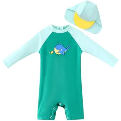 UMELOK Baby Boys UPF 50+ Sun Protection One Piece Rashguard Swimsuit with Snap Bottom