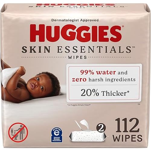 Huggies Skin Essentials Baby Wipes, Hypoallergenic, 99% Water, 2 Flip Top Packs (112 Wipes Total)