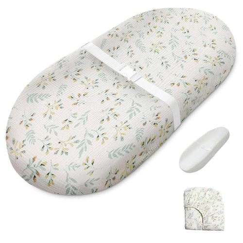 Blissful Diary Muslin Baby Changing Pad with Waterproof Lining Foam, Baby Changing Table Pad with Cover for Dressers (Botanical Leaf, Avocado)