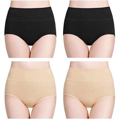 wirarpa Women's Cotton Underwear High Waisted Ladies Panties Full Coverage Briefs 4 Pack (Regular & Plus Size)