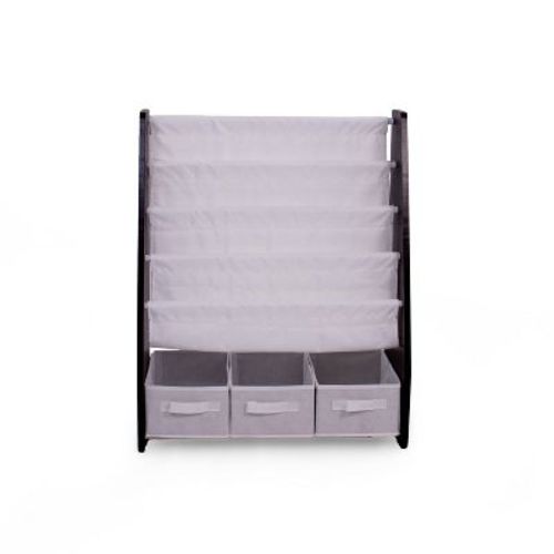 Kids' Bookshelf 4 Tier Book Storage And Fabric Bin Organizer Espresso/white - Humble Crew: Toddler Book Storage, Mdf Frame