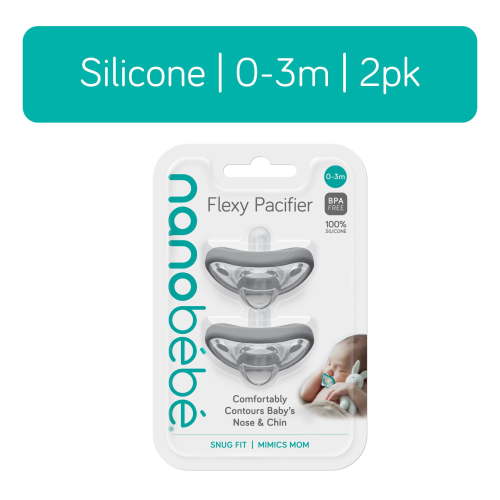 Nanobebe Flexy Newborn Pacifier 0-3m Gray 2-Pack Ergonomic Silicone BPA-Free