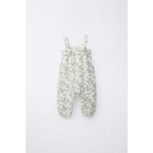 LONG TEXTURED FLORAL OVERALLS - Ecru / Blue | ZARA United States