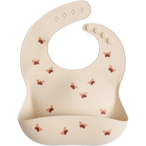 mushie Silicone Baby Bib | Adjustable Fit Waterproof Bibs (Butterflies)