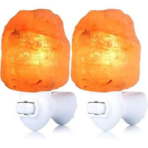 2 Pack Himalayan Natural Salt Lamp Night Light Plug in, Certificated 360 Degree Rotatable Wall Plug with Extra 4 Replacement Bulbs for Bathroom Bedroom, Pink Crystal Rock Salt Hand Crafted