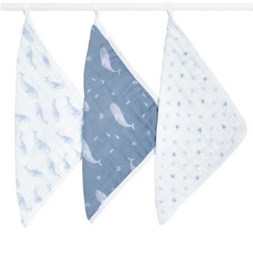 aden + anais Classic Boutique Washcloth Set, Super Soft 100% Organic Cotton, 3-Pack, Oceanic