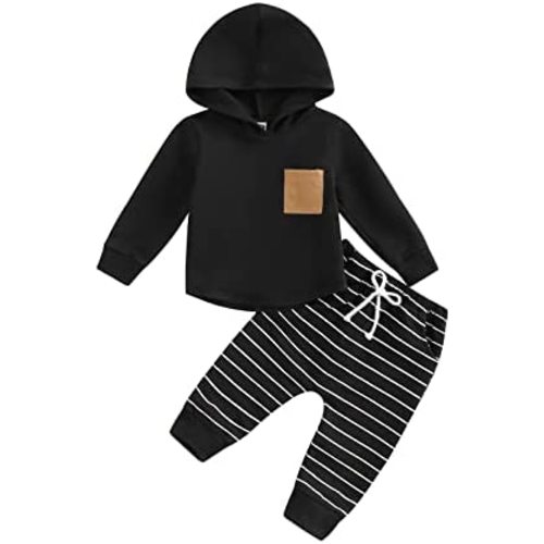 Toddler Boy Clothes Patchwork Sweatshirts Long Sleeve Tops Solid Pants Outfit Fall Winter Baby Hooded Clothe Set