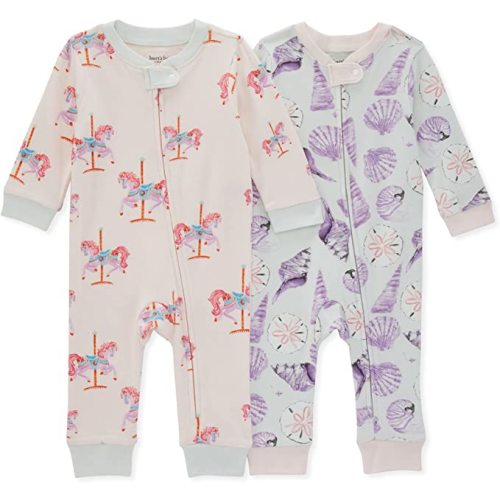 Burt's Bees Baby baby-girls Sleep and Play Pajamas, 100% Organic Cotton One-piece Romper Jumpsuit Zip Front Pjs
