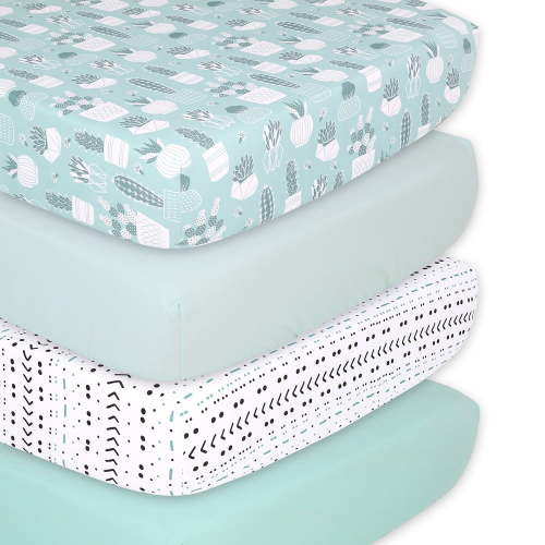 The Peanutshell Fitted Crib Sheets for Boys or Girls, 4 Pack Set, Cactus