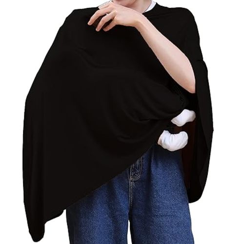 Nursing Cover for Breastfeeding, 360°Full Coverage Nursing Poncho, Rayon Soft & Breathable Breastfeeding Cover up (Smooth Rayon, Black)
