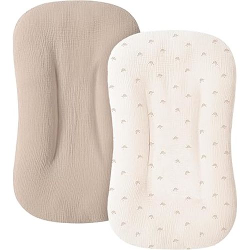 Muslin Baby Lounger Cover for Newborn & Infant, 100% Cotton Soft and Breathable Lounger Slipcover for Baby Girls and Boys, Pack of 2 (Rainbow Star)