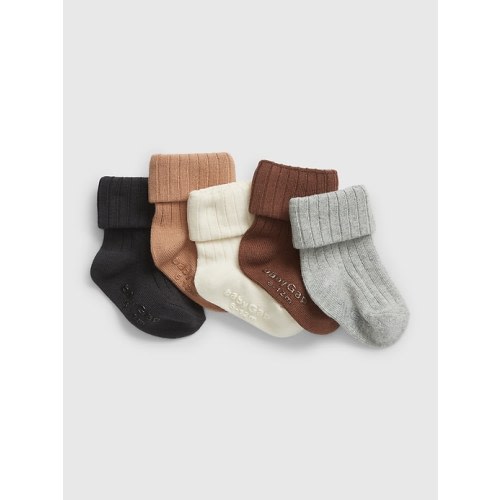 Baby Organic Cotton Rib Crew Socks (5-Pack) in neutral, size: 0-3 M