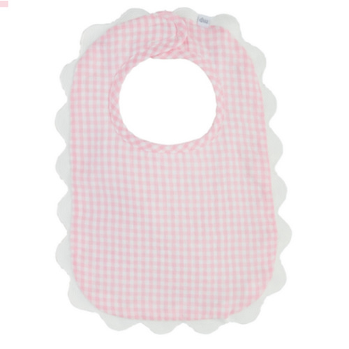 Pink Gingham Bib with Scallop Trim | Mud Pie