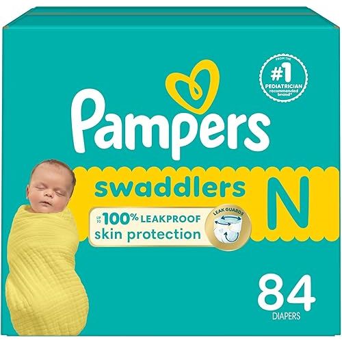 Pampers Baby Diapers - Swaddlers - Size 0, 84 Count, Ultra Absorbent Disposable Newborn Diaper