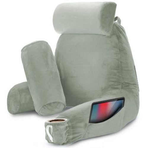 Nestl Memory Foam Reading Pillow, Large Reading & Bed Rest Pillow, Off White Back Pillow with Pockets