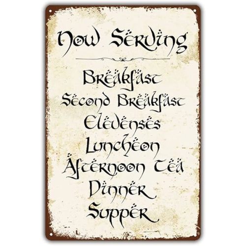 Vintage Style Funny Tin Sign, Second Breakfast Kitchen Sign, Gift for LOTR Fans, Metal Signage, 8x12 Inches