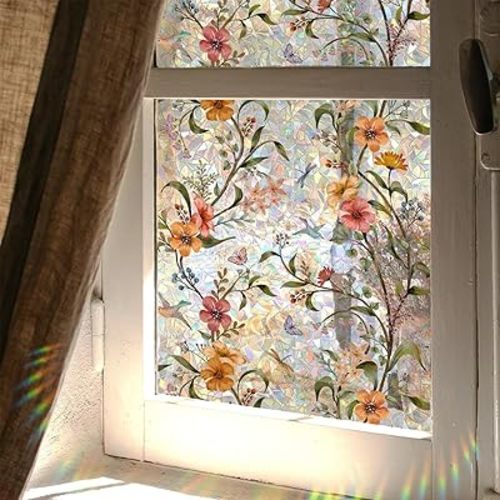 Stained Glass Window Film,Window Privacy Films,Rainbow Glass Decals Stickers for Home Anti UV17.7" x 43.3"