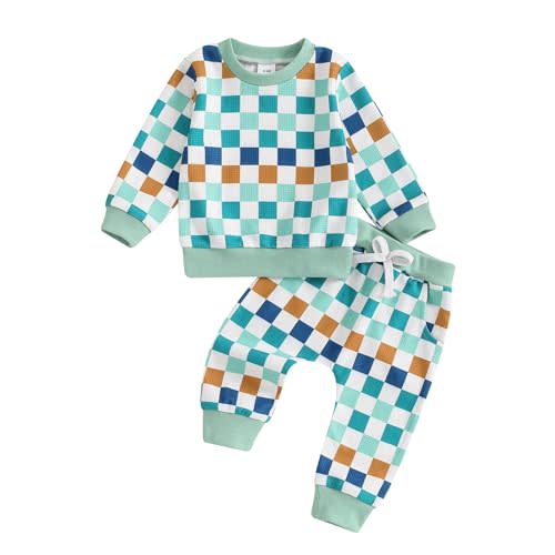 Karwuiio Toddler Baby Boy Girl Clothes Checkerboard Print Long Sleeve Sweatshirt Tops and Pants Fall Clothing Set