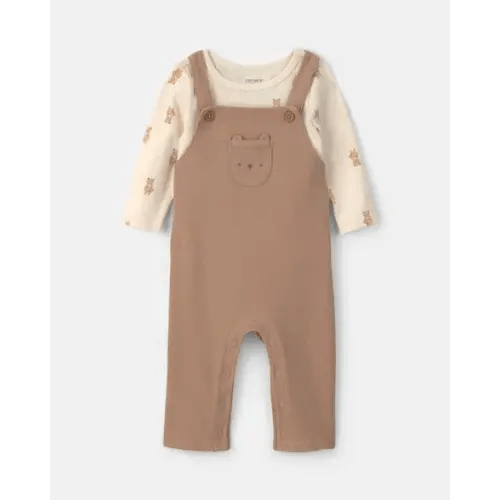 NB size Baby 2-Piece Bear Long-Sleeve Overall Set - Brown | Carter's
