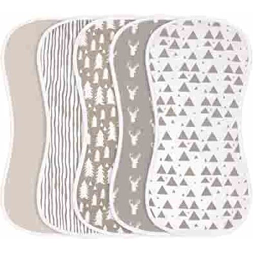 Burp Cloths for Baby Boys and Girls - 5 Pack 100% Combed Cotton Baby Burp Set, Extra Absorbent & Soft Burping Cloth, Burp Clothes, Newborn Towel, Excellent Baby Shower/Registry Gift - Gray Pattern