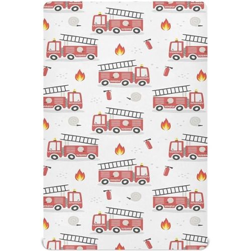 Fire Engines Truck Fire Extinguisher Crib Sheet for Girls Boys Baby Toddler Bed Mattress Sheets Babies Fitted Crib Sheets for Kids Nursery Bed 52 * 28 in