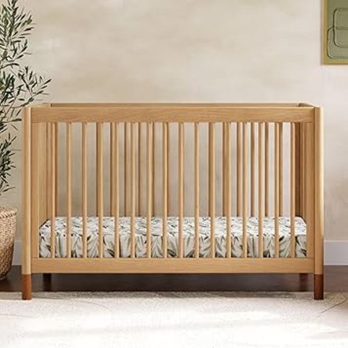 Babyletto Gelato 4-in-1 Convertible Crib with Toddler Bed Conversion in Honey with Vegan Tan Leather Feet, Greenguard Gold Certified