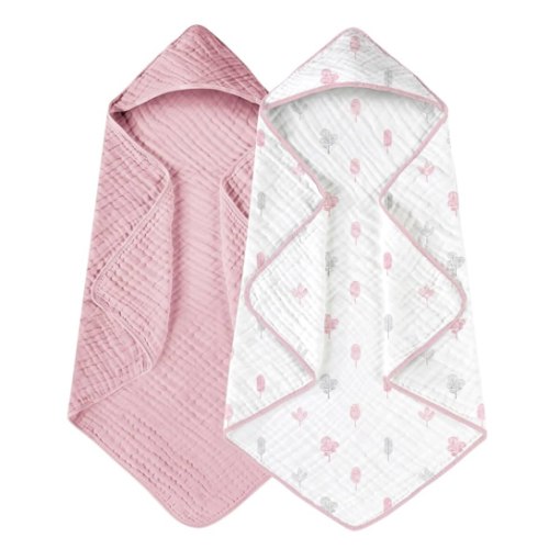Yoofoss Hooded Baby Towels for Newborn 2 Pack 100% Muslin Cotton Baby Bath Towel with Hood for Babies, Infant, Toddler and Kids, Large 32x32Inch, Soft and Absorbent Newborn Essential
