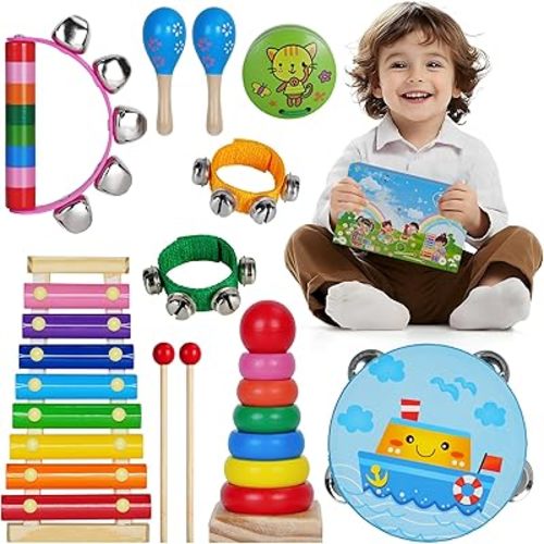 Kids Musical Instruments for Toddlers Toys,Musical Toys for Toddlers,Percussion Instruments for Kids,Learning Music Set for Boys Girls,Xylophone,Maracas for Baby,Wooden Musical Set with Storage Bag