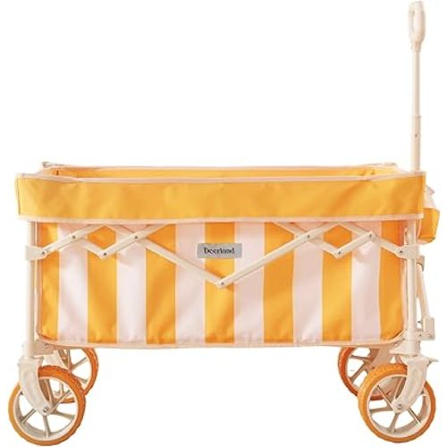 Beach Wagon for Sand with 6.7" Fat Tires, Foldable Beach Cart for Beach & Camping, Large Capacity Easy-Pull Wagon, Cala Serena Ochre Stripe