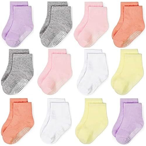 GRPSKCOS Baby Socks Boys Girls, 12 Pairs Non Slip Socks Anti Skid Sticky Cotton Socks for 0-7 Years Infant Toddler Kids