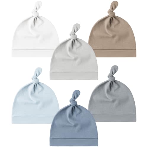 Konssy 6 Pack Baby Newborn Hats Set Knot Beanie Hats Soft for Infant Baby Girls Boys Caps 0-6 Months