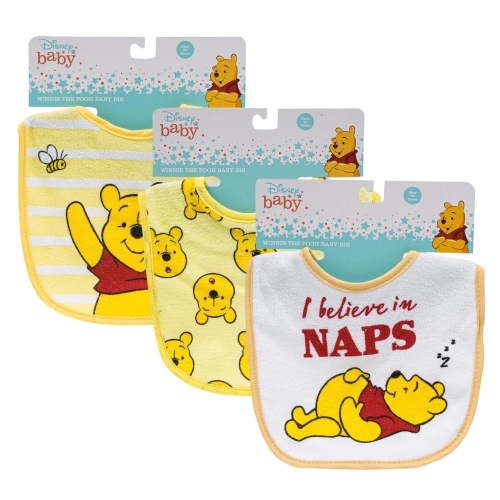 Disney Winnie the Pooh Baby Feeding Bibs, Yellow, 3 Pack
