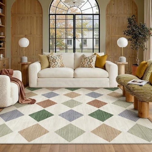 PureCozy 5x7 Washable Area Rug Living Room Large Non Slip Checkered Rugs