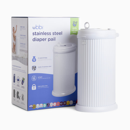 Ubbi Fluted Stainless Steel Diaper Pail - Matte White