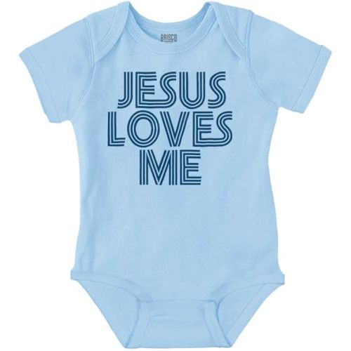 Brisco Brands Jesus Loves Me Retro Christian Baby Romper Boys or Girls