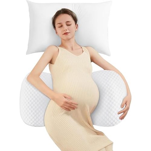 Pregnancy Pillow Cooling for Sleeping, Detachable and Adjustable Double-Sided Support Maternity Pillow Skin-Friendly for Pregnant Women Back, HIPS, Legs(30°Slope Design Verified by Expectant Mothers)