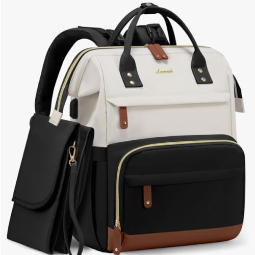 LOVEVOOK Diaper Bag Backpack, Baby Bag with Changing Station, Large Diaper Backpack for Mom Dads, Waterproof Mommy Bag for Boy and Girl, Travel Essential Baby Shower, Black-Beige