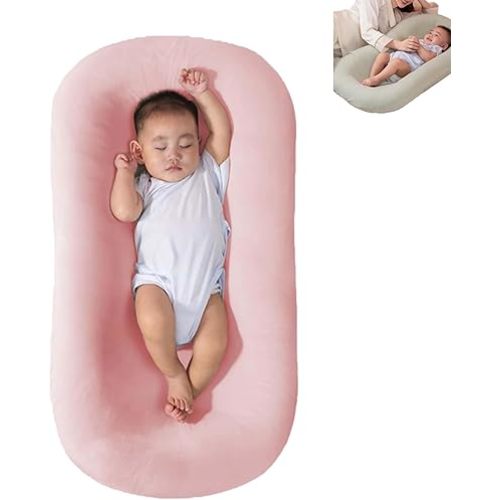 Baby Lounger Pillow, Bionic Design Baby Nest Sleeper Baby Lounger for Newborn 0-24 Months, Soft Organic Cotton Breathable Lounger Pillow for Infants (Light Pink 0-24 Months)