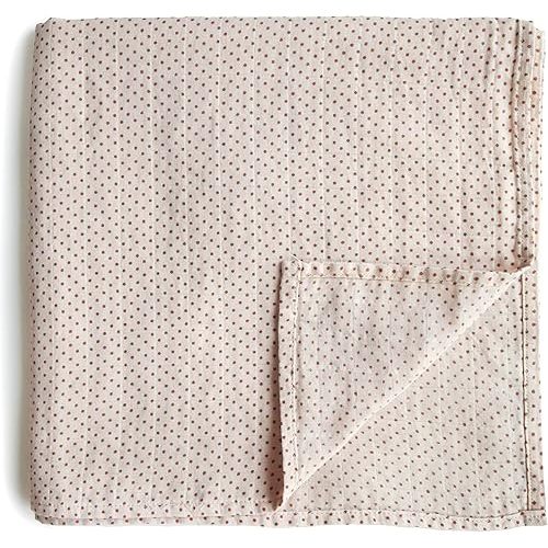 mushie Muslin Baby Swaddle Blanket | 100% Organic Cotton (Caramel Dots)