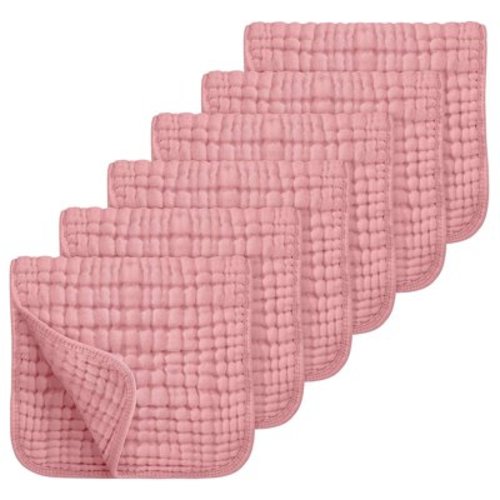 Sueriy 6 Pack Muslin Burp Cloths 100% Cotton Large 20''x10'' Extra Soft and Absorbent Baby Burping Cloth for Boys Girls,Pink,6 Pack