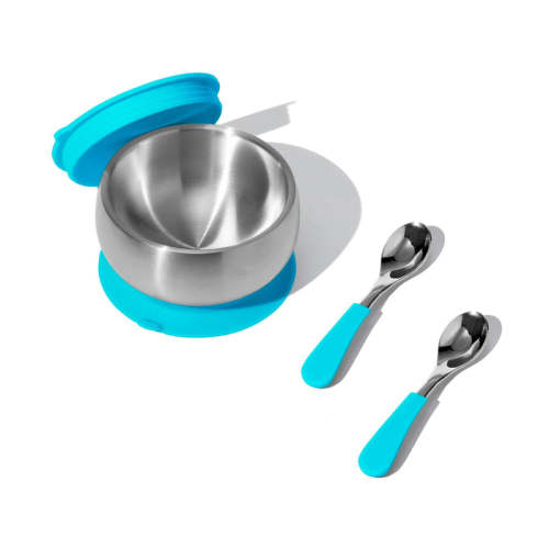 Baby Bowl + Storage Lid + 2 Spoons | Stainless Steel & Silicone Green / Baby