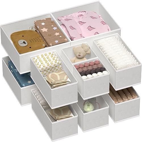 Vtopmart 12 Pack Baby Clothes Organizer, Dresser Drawer Organizer for Baby Clothing, Foldable Fabric Closet Drawer Storage Bins, Dresser Dividers for Bra, Socks, Ties, Scarf